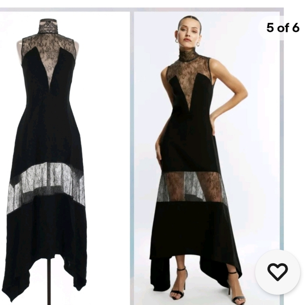 New BCBGMaxAzria Black  Maxi Asymmetrical Lace Dress - Picture 2 of 3